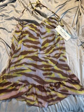 Beach Bunny Yellow & Brown Zebra-Print Ruffle Cami